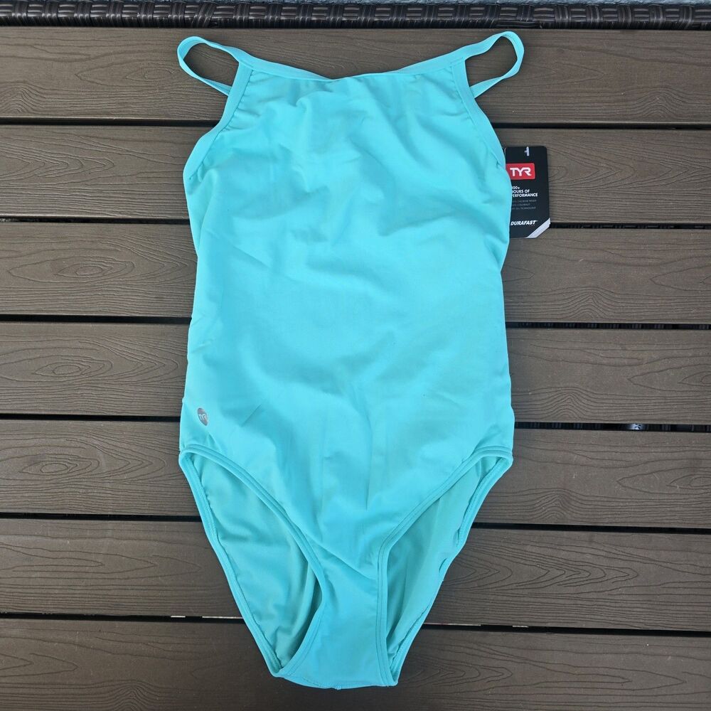 TYR Durafast One Women's Solid Seafoam Diamondfit One Piece Swim Sz 38 New